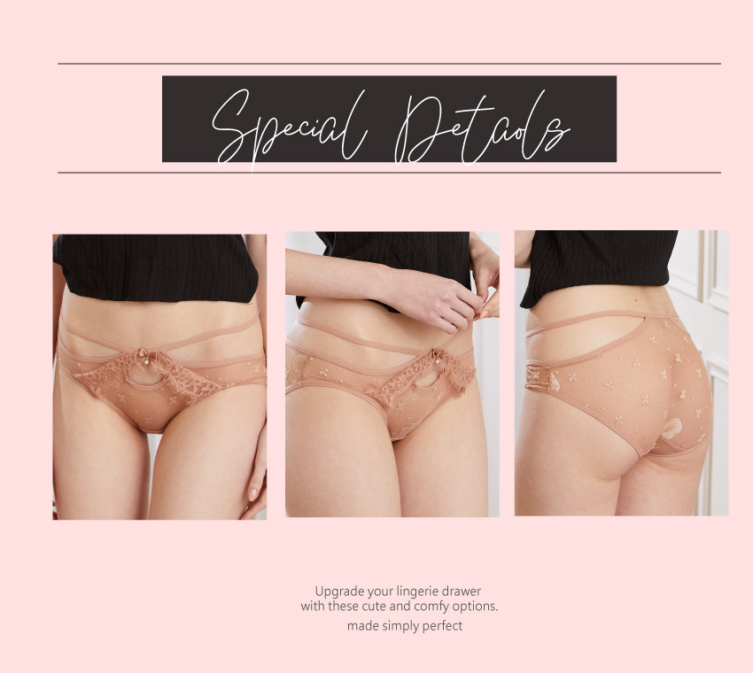 日系浪漫甜美前蕾絲花造型小珍珠細條三角褲 (嫩草綠色) M-L