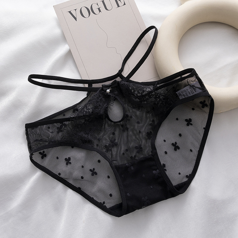 日系浪漫甜美前蕾絲花造型小珍珠細條三角褲 (嫩草綠色) M-L