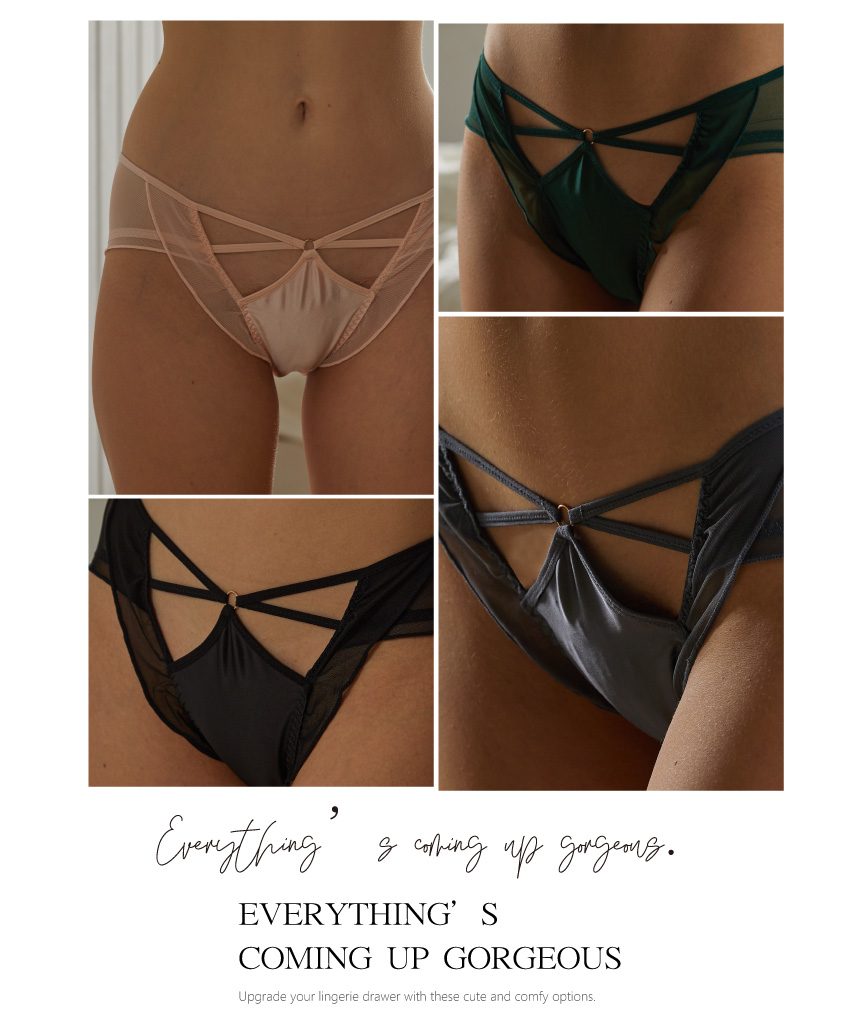 緞面低腰小性感簍空三角褲 (灰色) FREE