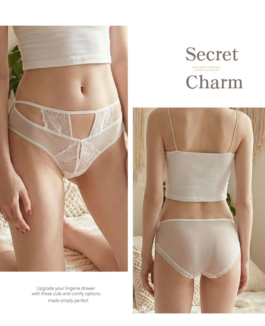 花芯簍空線條低腰三角褲 (白色) M-L