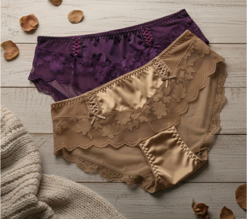 前小交叉網紗蕾絲緞面條低腰三角褲 (咖啡色) FREE