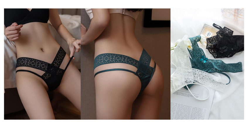 網紗細帶鏤空蜜桃臀性感蕾絲丁字褲 (黑色) M-L