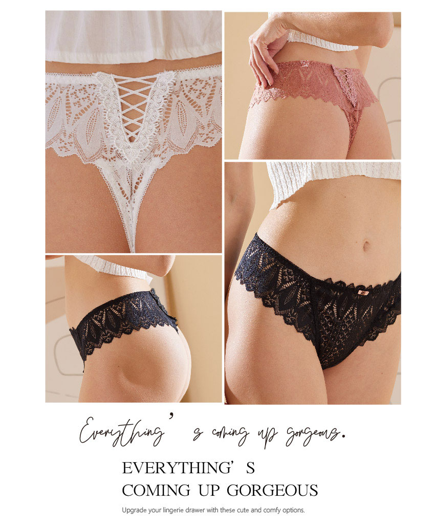 交叉造型性感蕾絲丁字褲 (黑色)