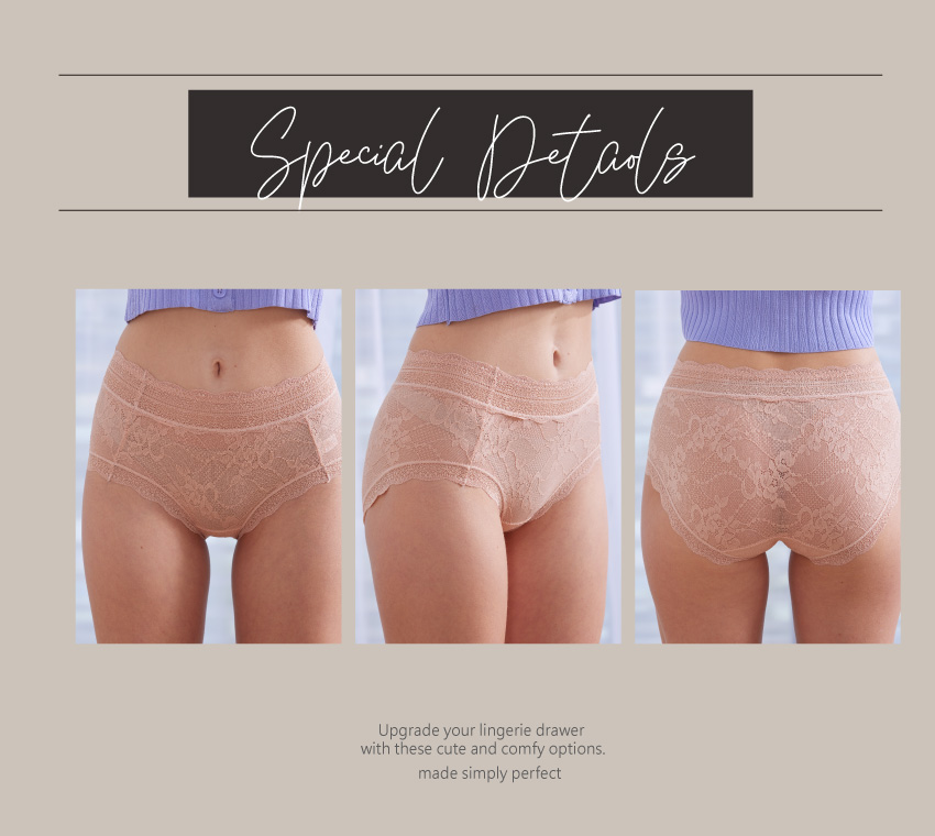 花朵網紗蕾絲透氣三角褲 (黑色)M-L