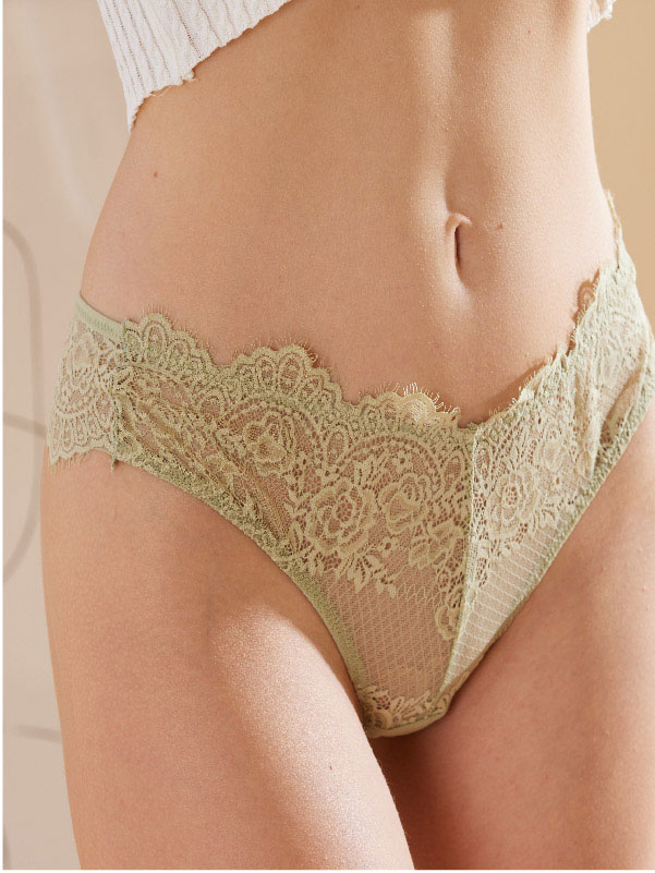 三角造型性感蕾絲丁字褲 (果綠色) M-L