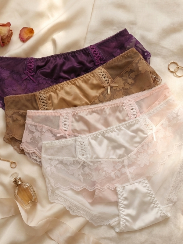 前小交叉網紗蕾絲緞面條低腰三角褲 (白色) FREE