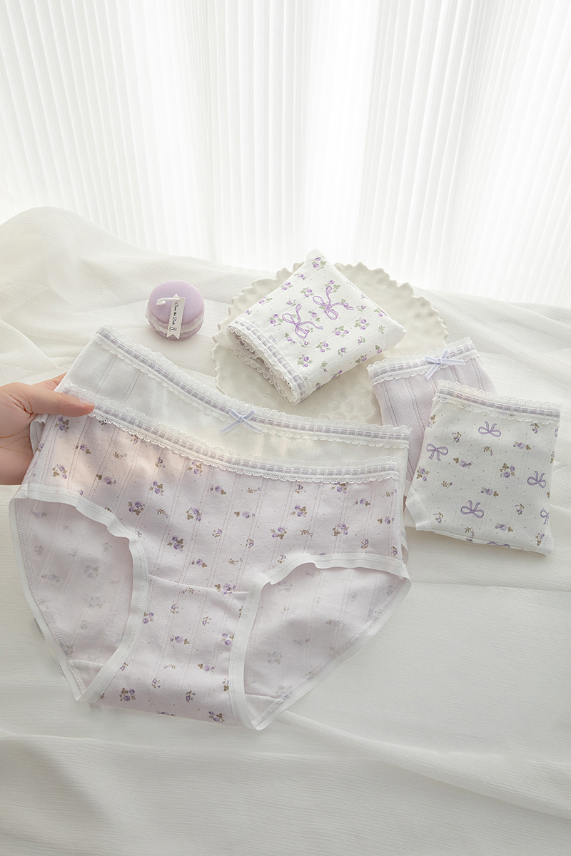 Cotton ss 紫色蝴蝶碎花棉質三角內褲(淺紫色) L-XL