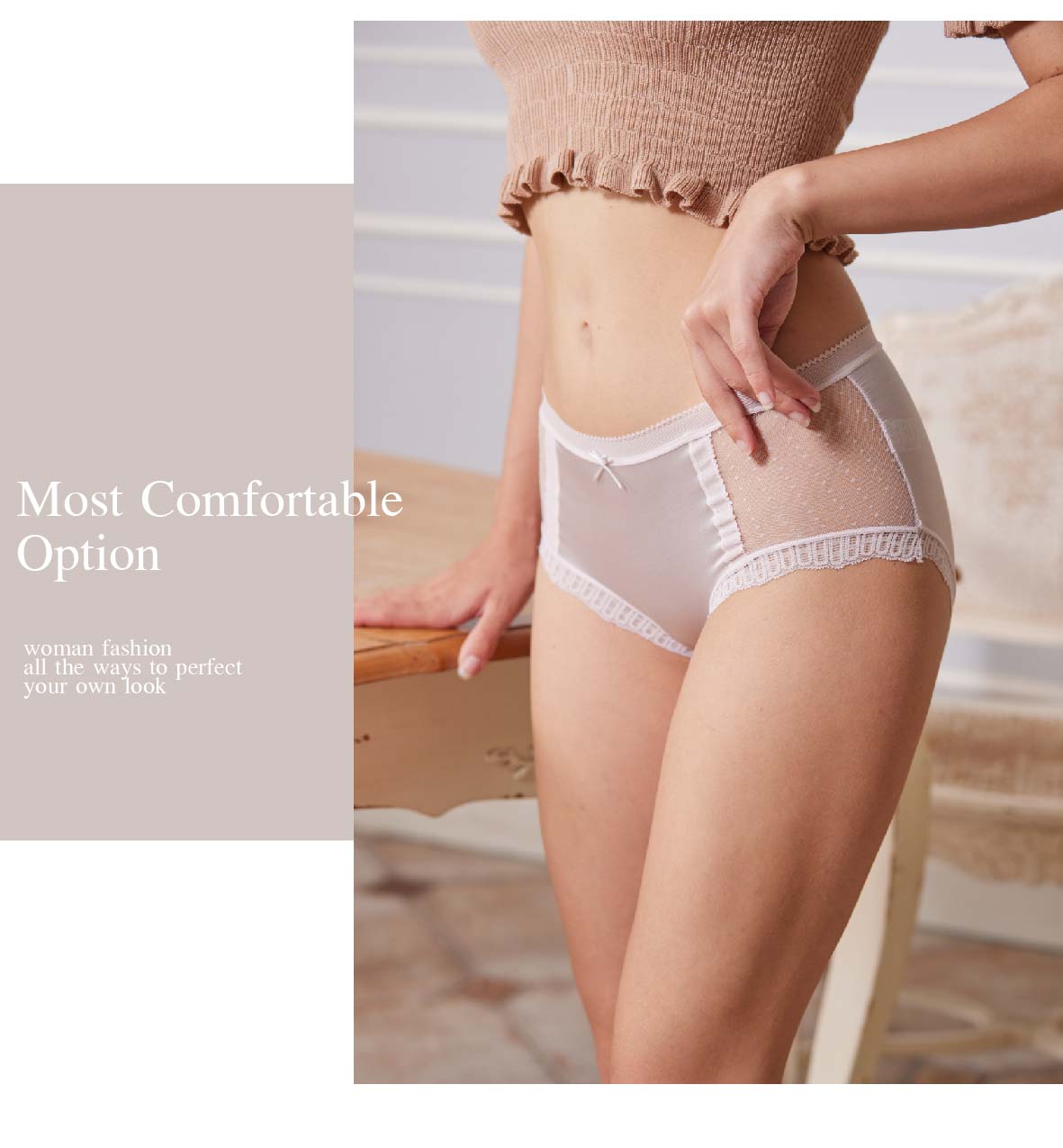 輕奢．絲綢感無痕透氣中腰蕾絲三角褲(黑色)