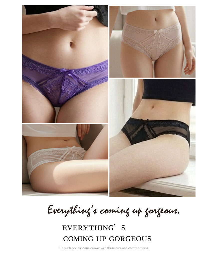 前微簍空網紗蕾絲條低腰三角褲 (紫色) FREE