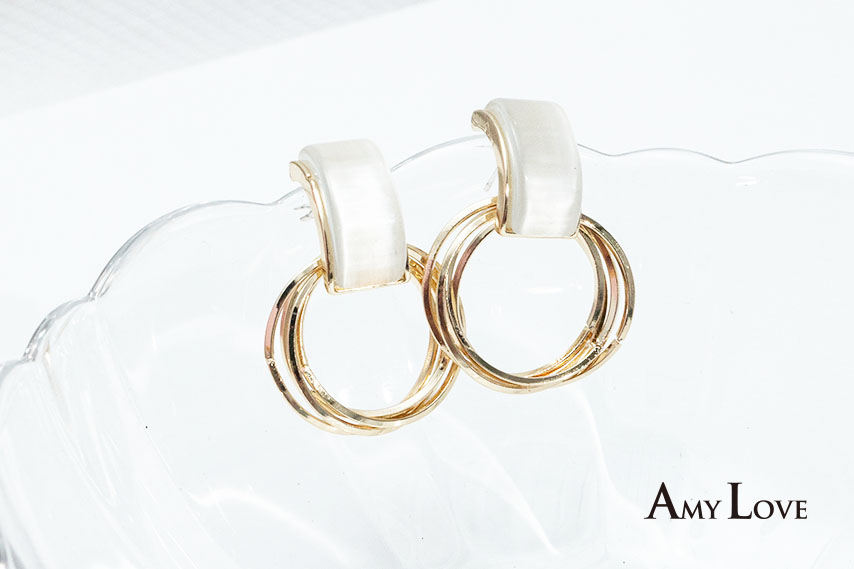 925銀針．幾何方形貓眼石．銀針耳飾 耳環