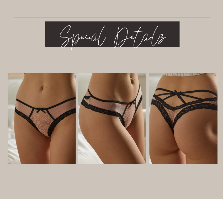 法式小情調細條簍空低腰性感丁字褲 (粉色) M-L