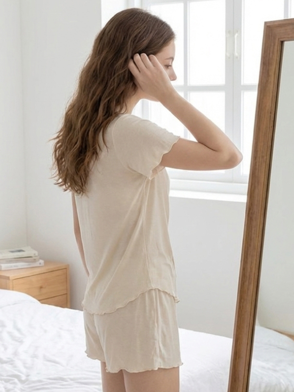 輕柔 莫黛爾V領居家睡衣睡褲莫黛爾 (奶黃色) L