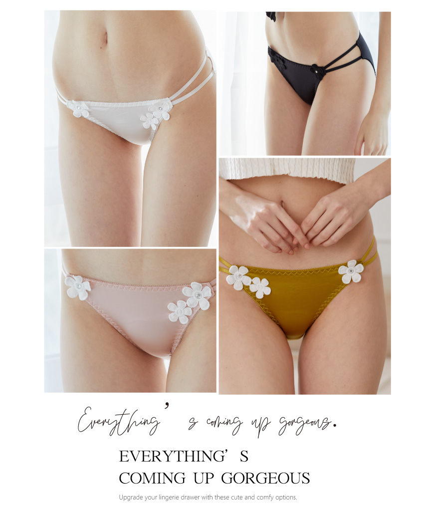 小花刺繡絲滑雙細條三角褲 (粉色) L-XL