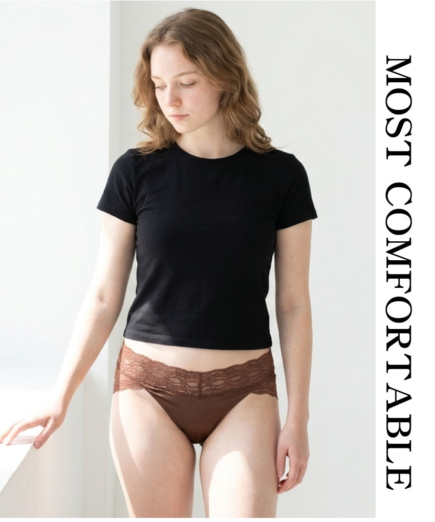 簍空小花蕾絲輕奢緞面條低腰三角褲 (咖啡) M-L