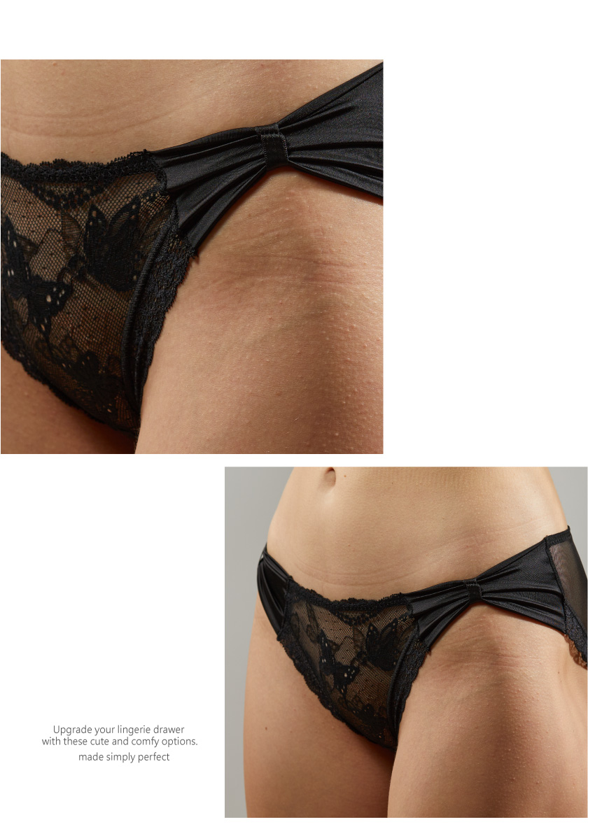 緞面雙蝴蝶結蕾絲花低腰性感網紗三角褲 (藍色) M-L