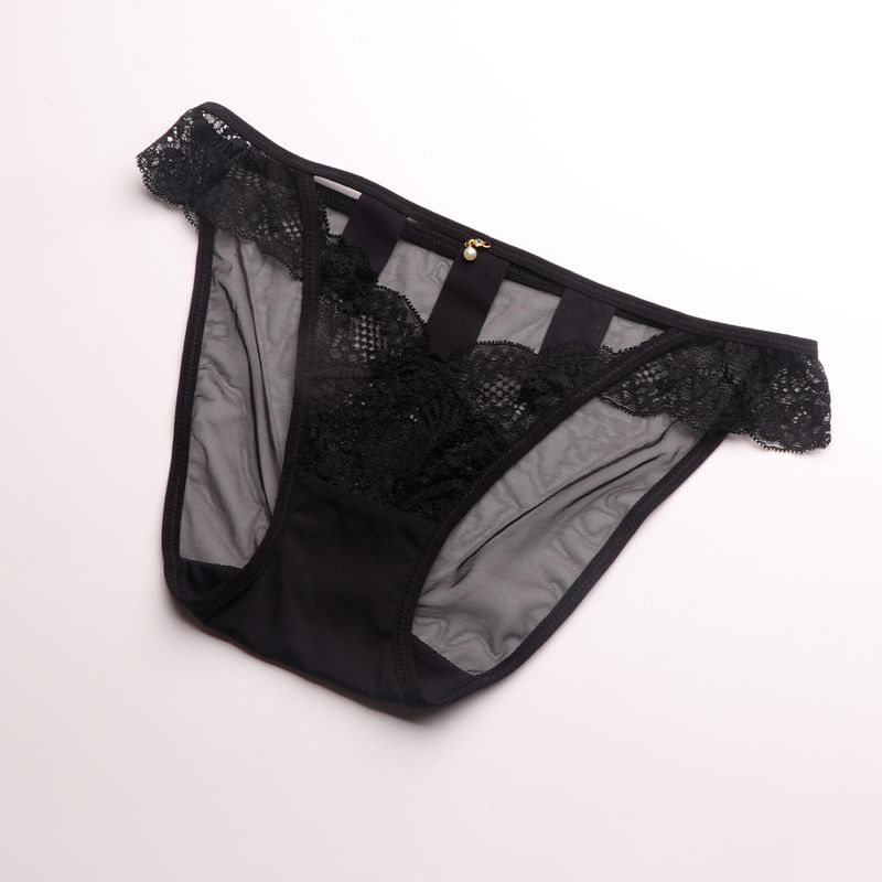 直條簍空蕾絲低腰性感丁字褲 (白色) FREE