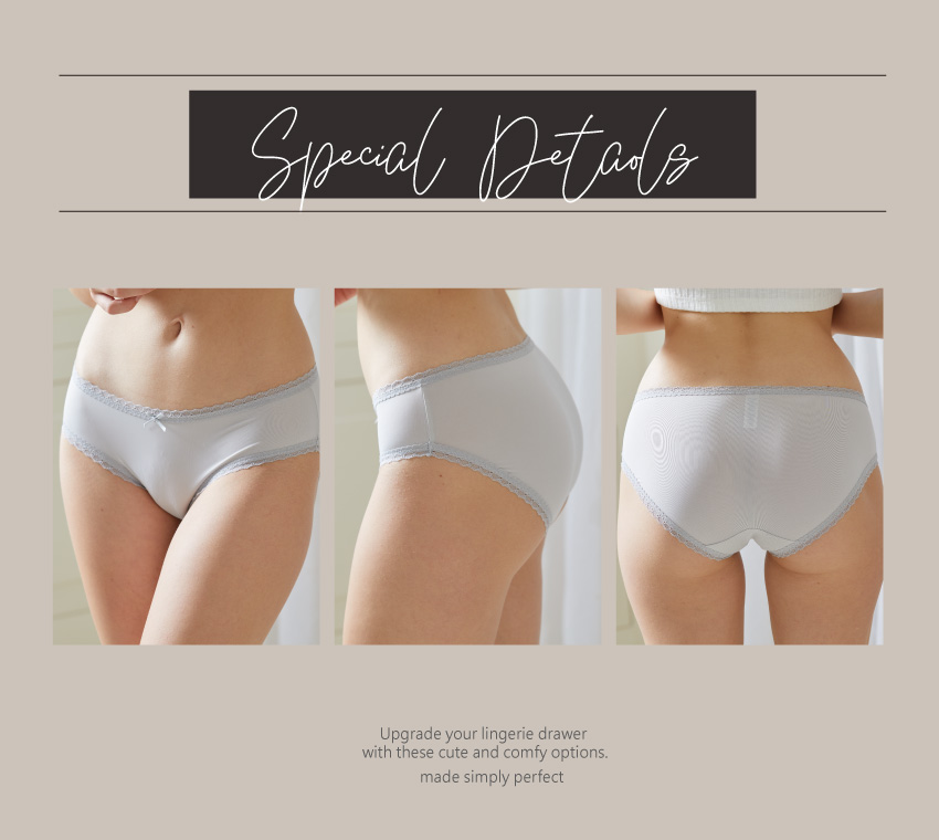 日式小條蕾絲花邊素面絲三角褲 (藍色) M-L