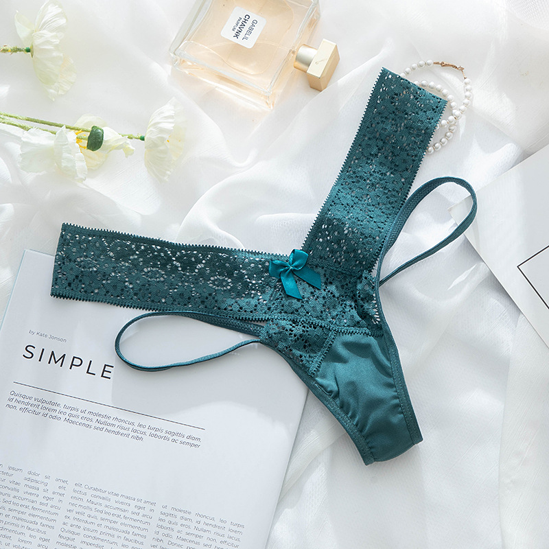 網紗細帶鏤空蜜桃臀性感蕾絲丁字褲 (黑色) M-L