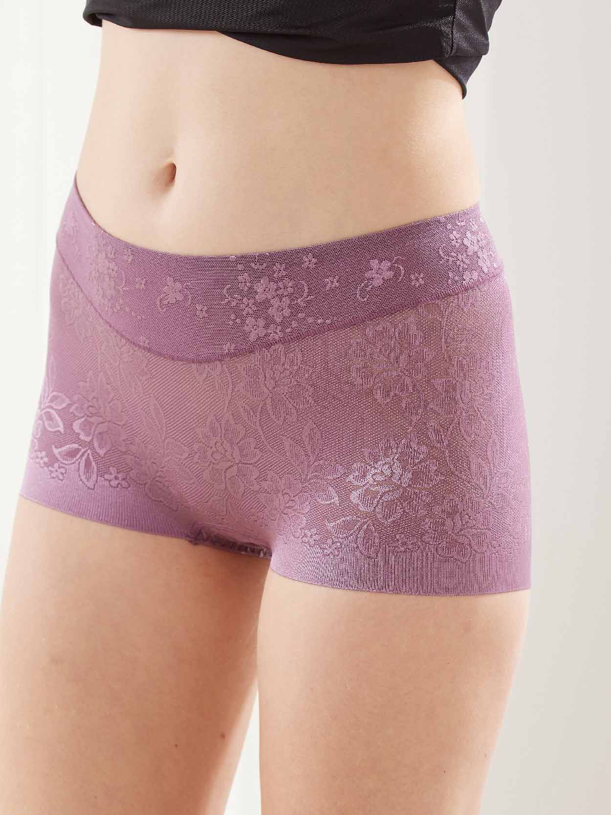 親膚柔感緞面緹花蠶絲高級褲 (紫色) L