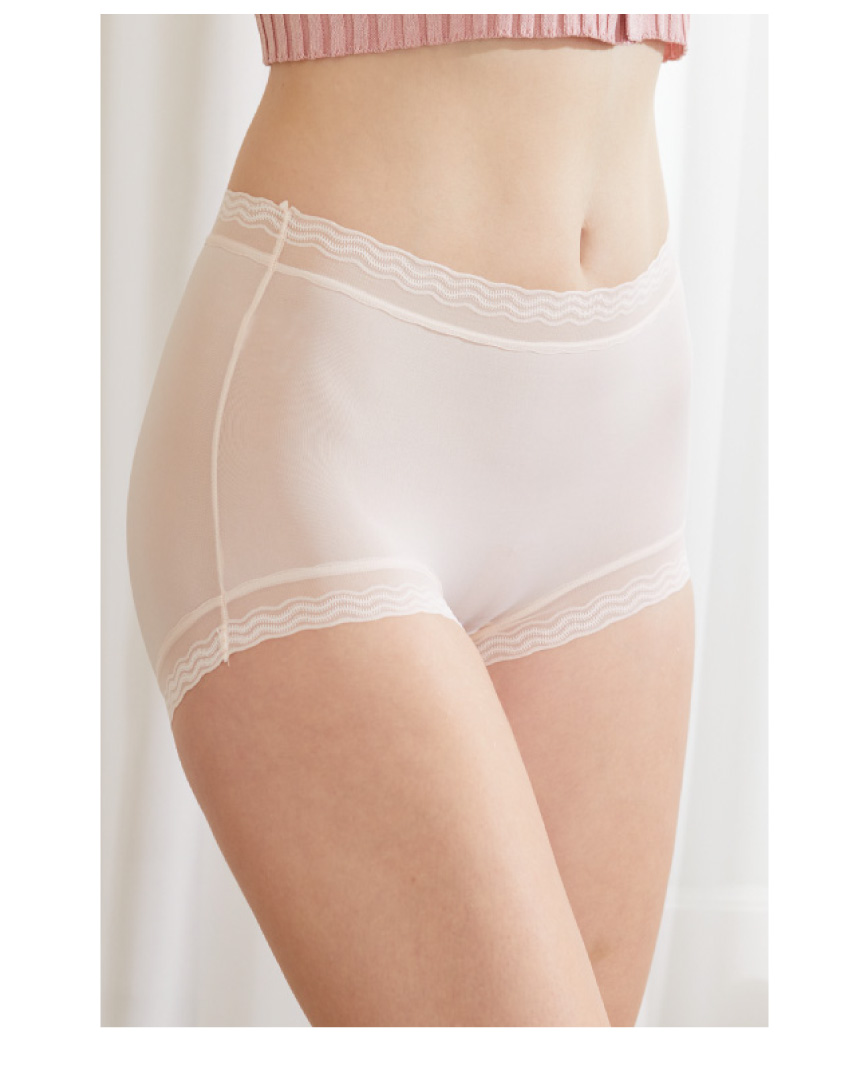 高彈超薄雲感無痕透氣蕾絲波邊小平口褲(茶咖) M-XL