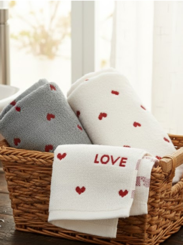 柔軟100%純棉愛心毛巾(灰色)