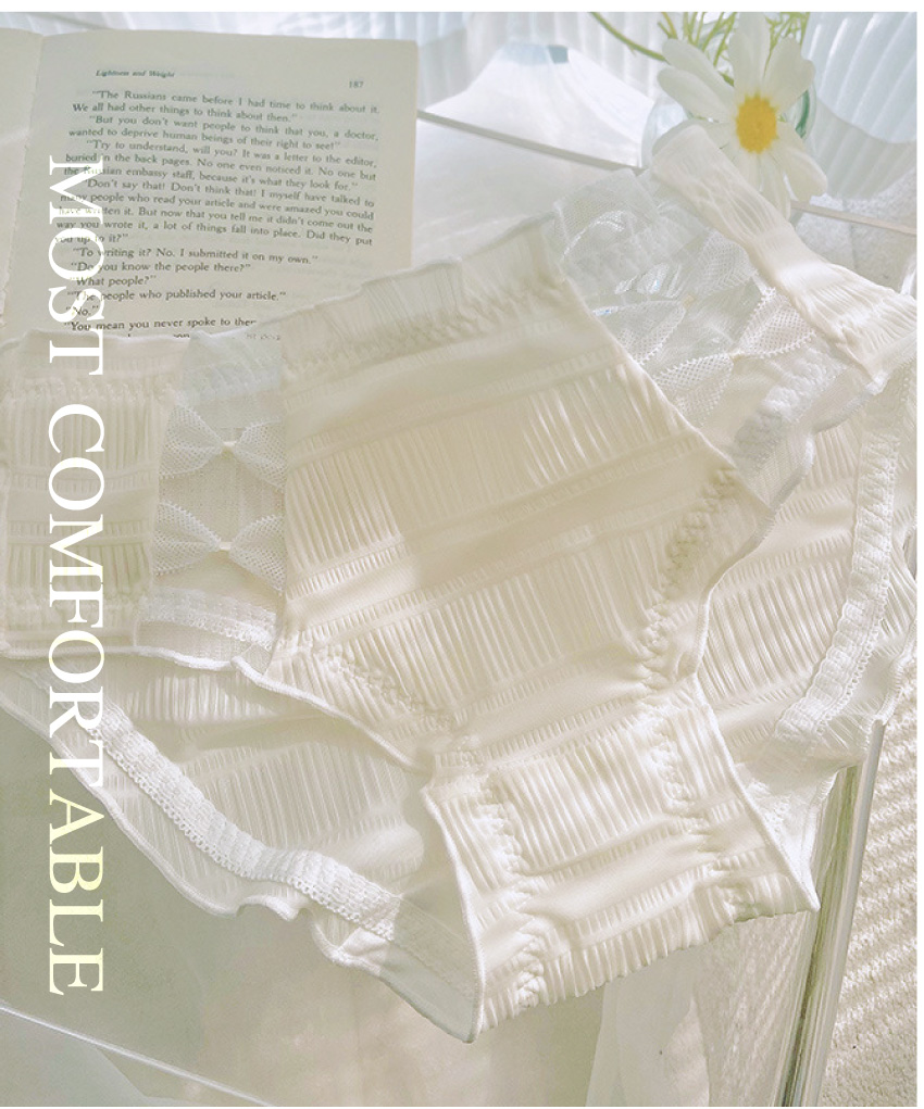 日系浪漫甜美前蝴蝶結泡泡軟紗三角褲 (淺綠色) M-L