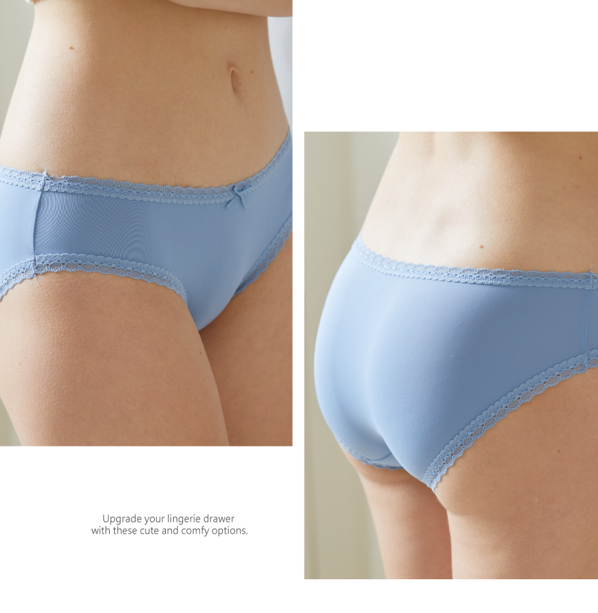 日式小條蕾絲花邊素面絲三角褲 (藍色) M-L