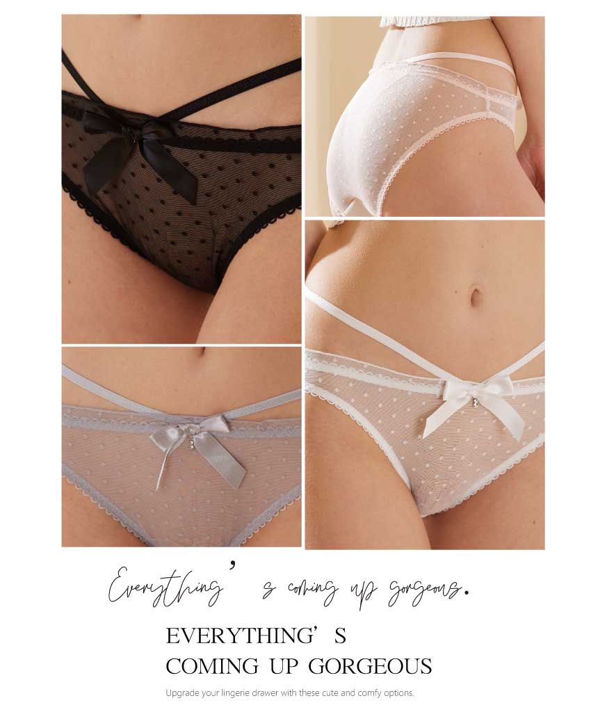 前鑽石緞帶蝴蝶結細帶低腰三角褲 (白色) M-L