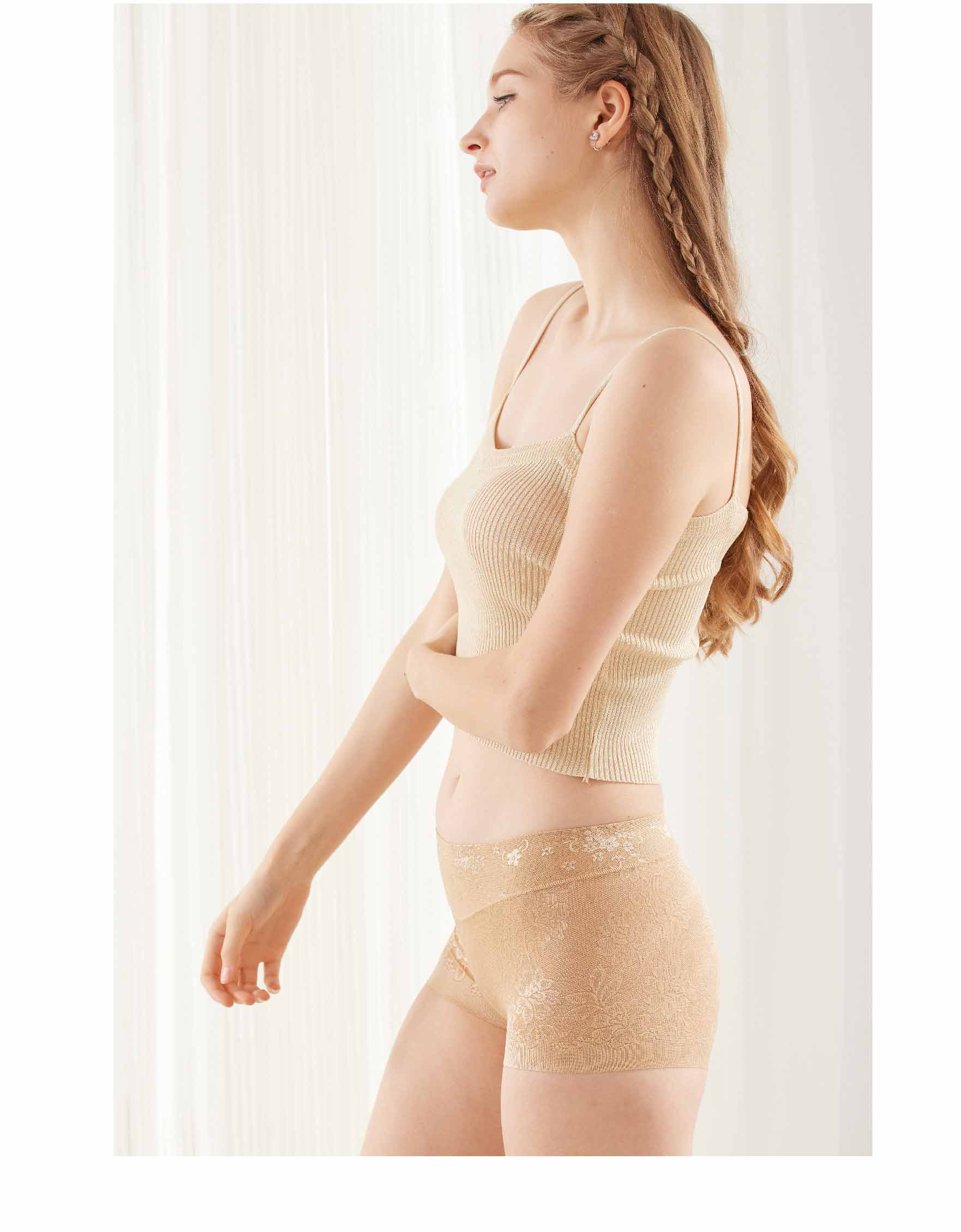 親膚柔感緞面緹花蠶絲高級褲 ()