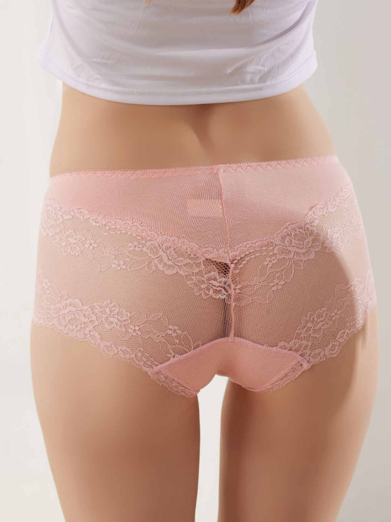 莫代爾棉蕾絲無痕內褲 (粉) M-XL