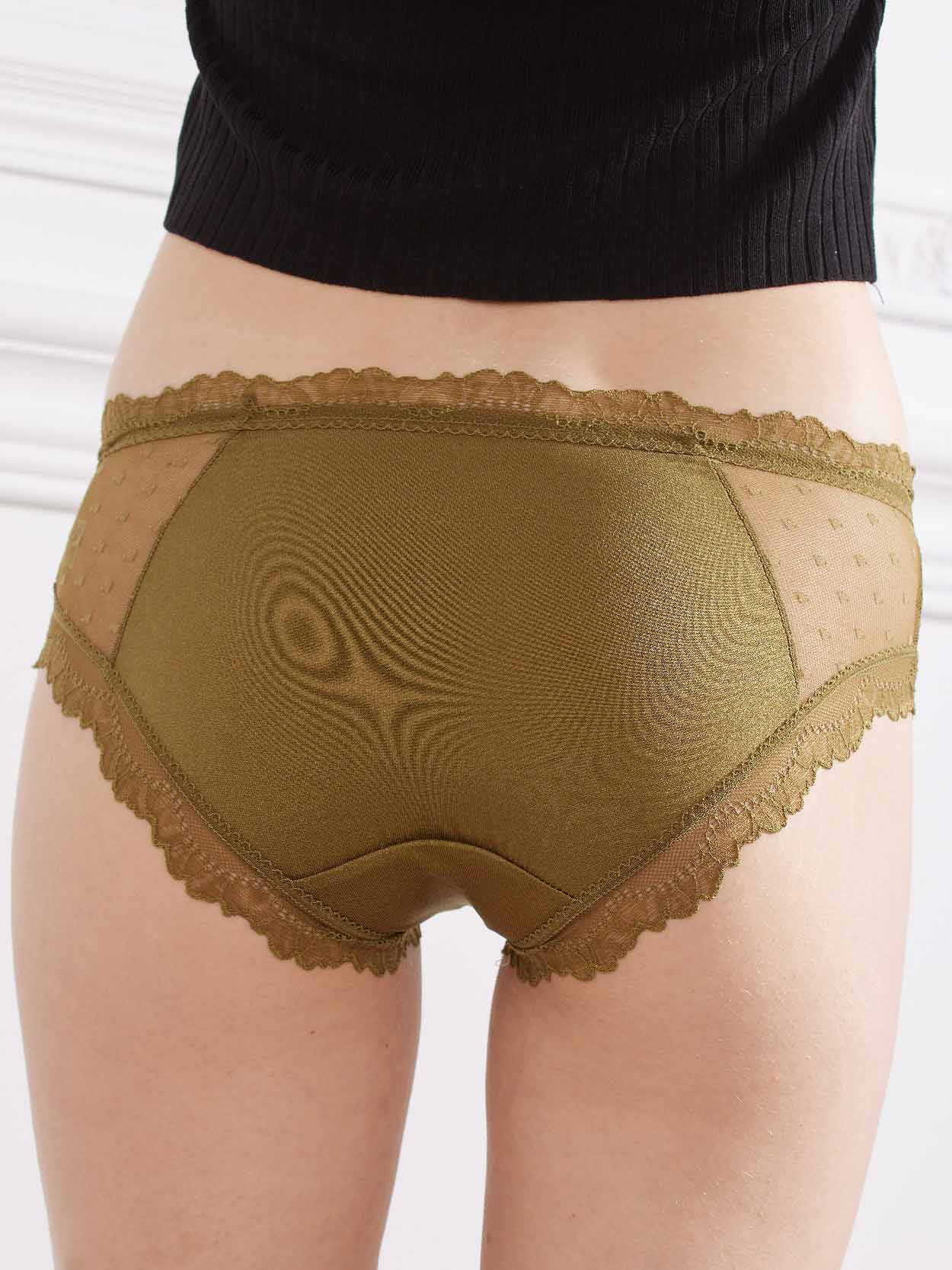 前點點性感蕾絲三角褲 (墨綠色) M-XL