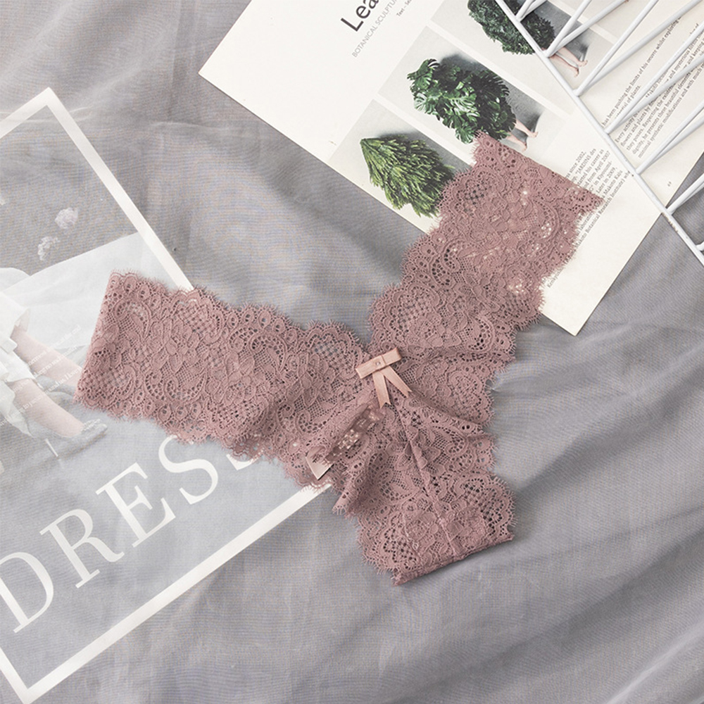 蕾絲性感無痕丁字褲 (粉藕色)FREE