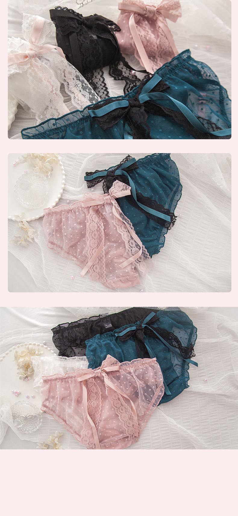 日系高透氣網紗蝴蝶結可愛性感三角褲 (湖水藍) M-XL