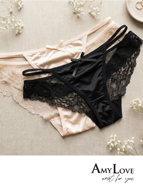 小情事蕾絲簍空蕾絲低腰三角褲 (黑色) M-L