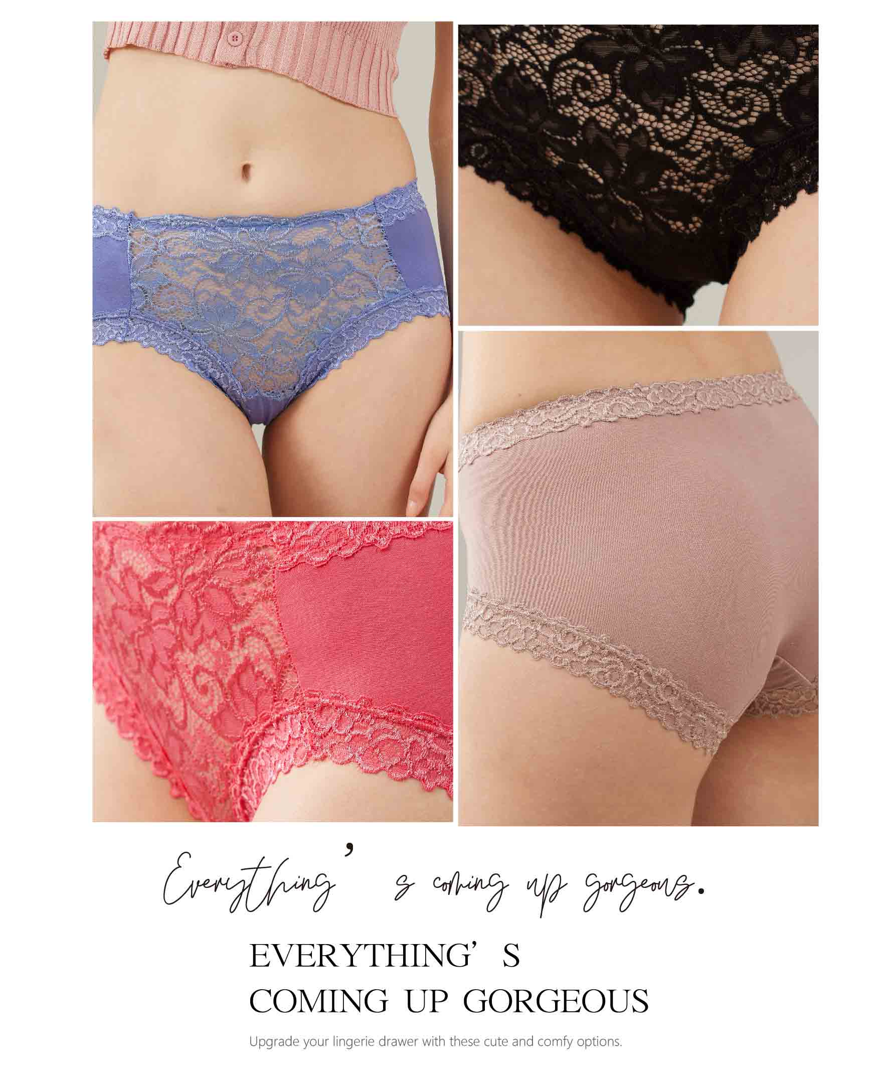 親膚柔感簍空蕾絲蠶絲高級褲 (粉藕色)