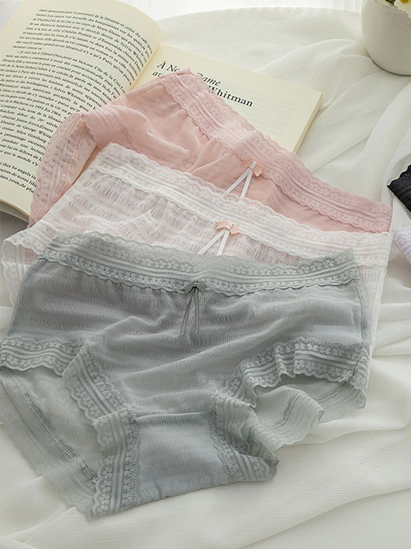 日系薄款高透氣花邊三角內褲(灰色) L