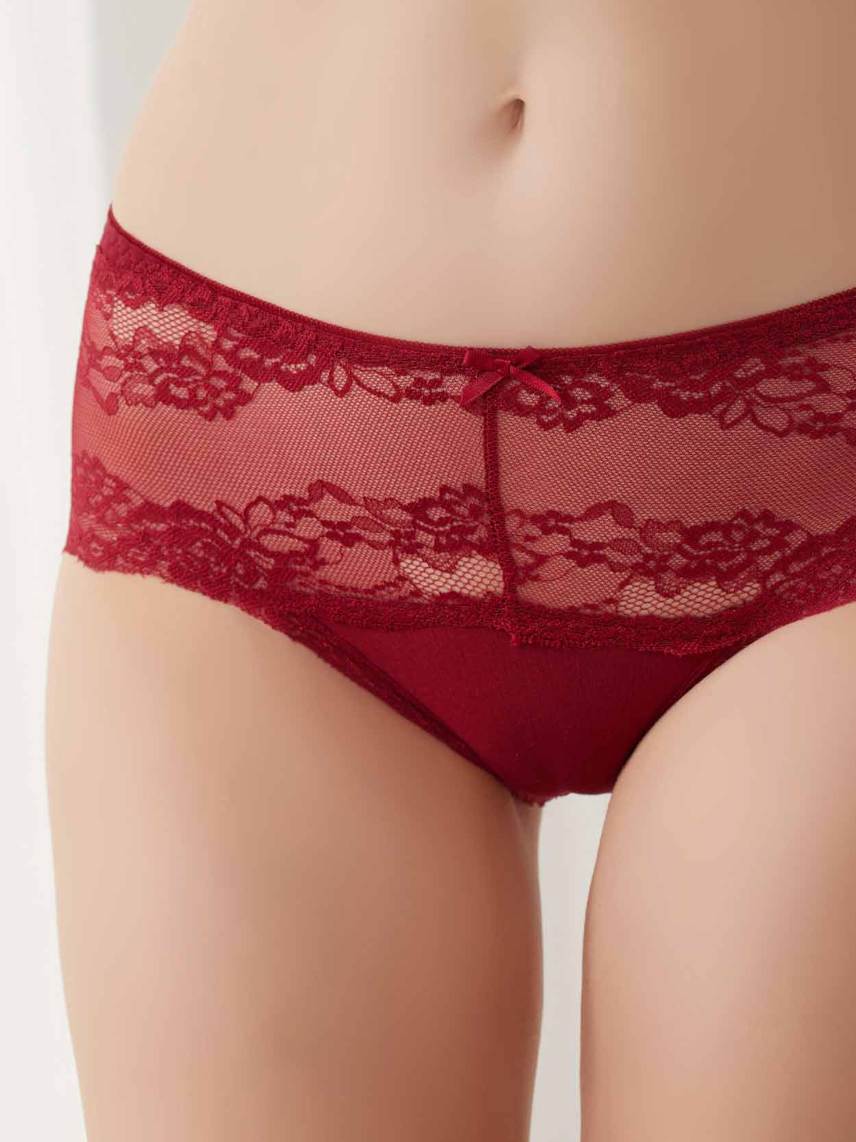 莫代爾棉蕾絲無痕內褲 (酒紅) M-XL