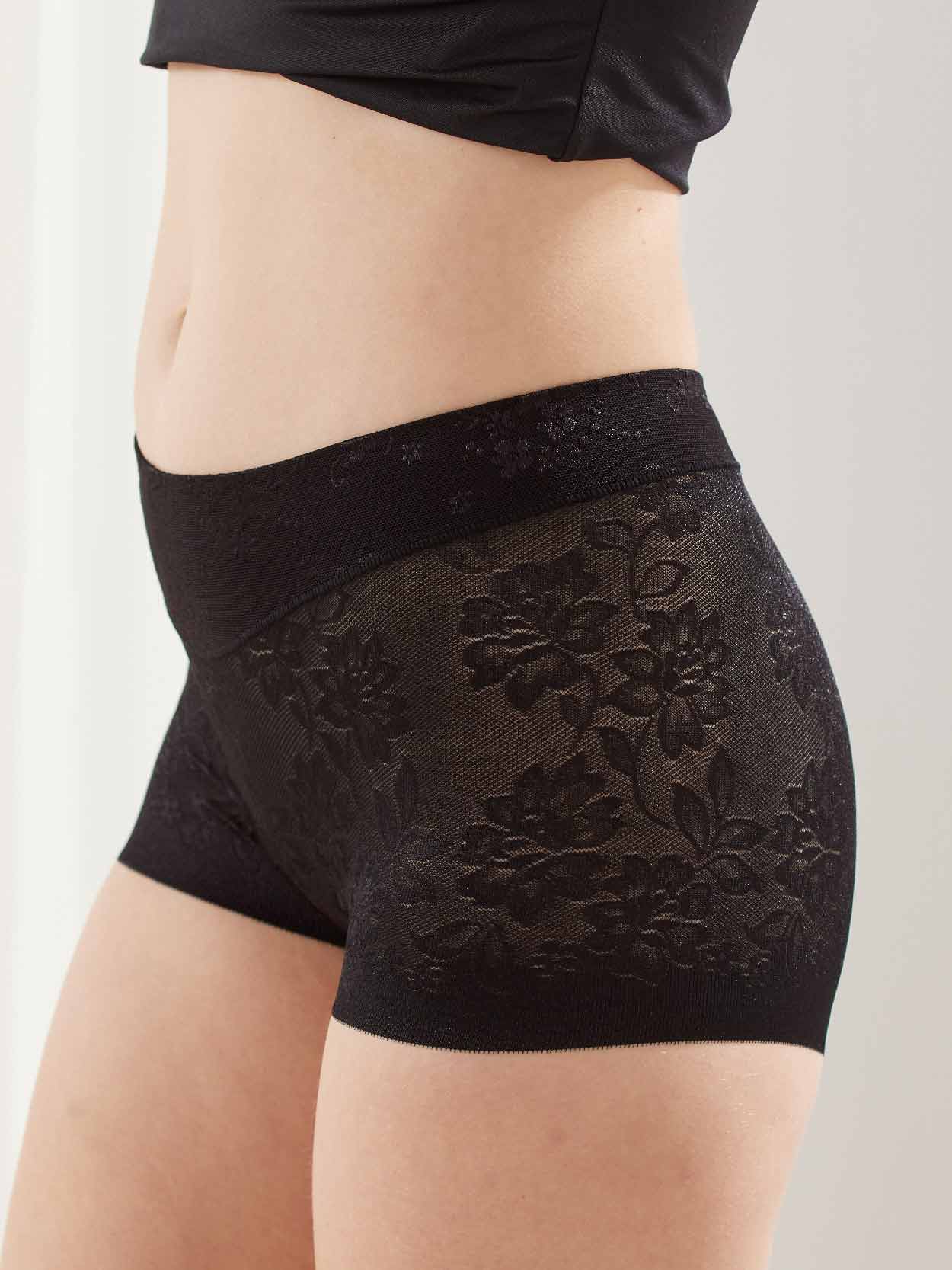 親膚柔感緞面緹花蠶絲高級褲 (黑色) L