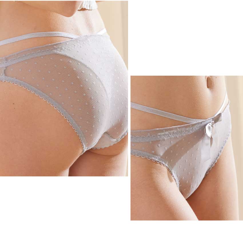 前鑽石緞帶蝴蝶結細帶低腰三角褲 (白色) M-L