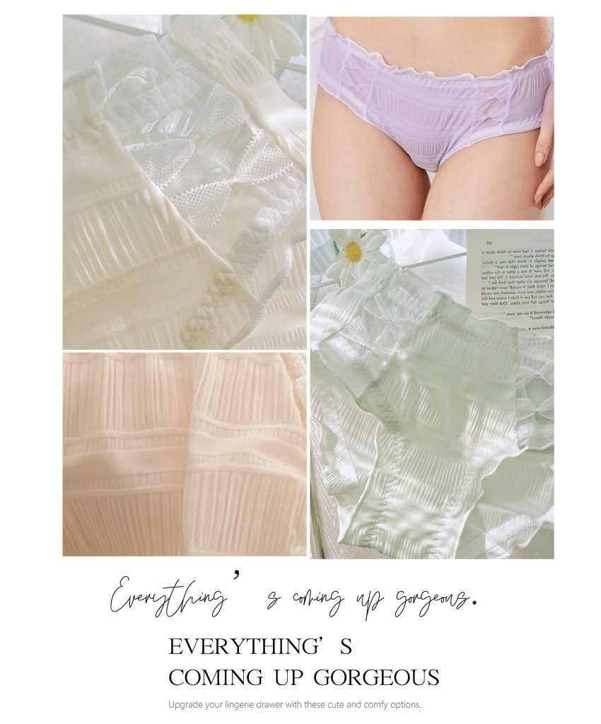 日系浪漫甜美前蝴蝶結泡泡軟紗三角褲 (淺綠色) M-L