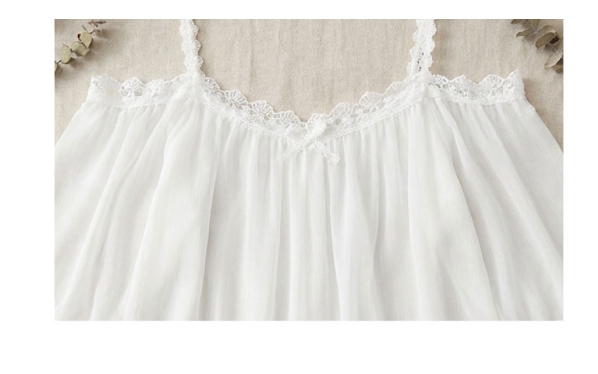 花邊一字型 居家寬鬆睡衣睡褲組 (白色) L