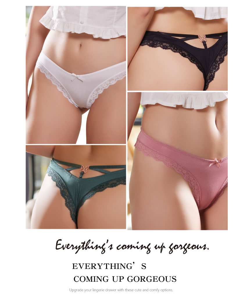 蜜秘蝴蝶蕾絲低腰蕾絲丁字褲(粉色) M-L