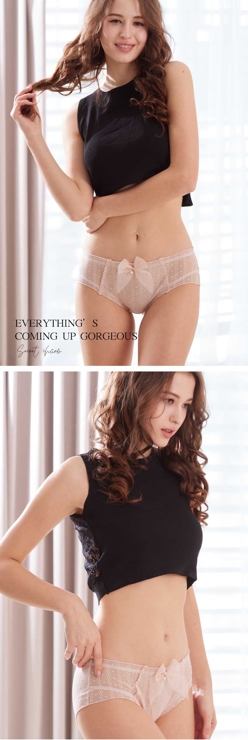 前精緻甜美蝴蝶結網紗低腰三角褲 (水藍白色) M-L