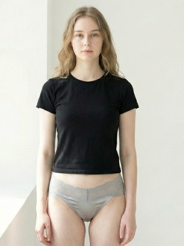 簍空小花蕾絲輕奢緞面條低腰三角褲 (灰色) L-XL