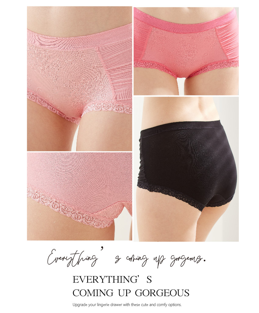 親膚柔感緹花蕾絲滾邊前抓皺彈力蠶絲高級褲 (玫瑰紅)