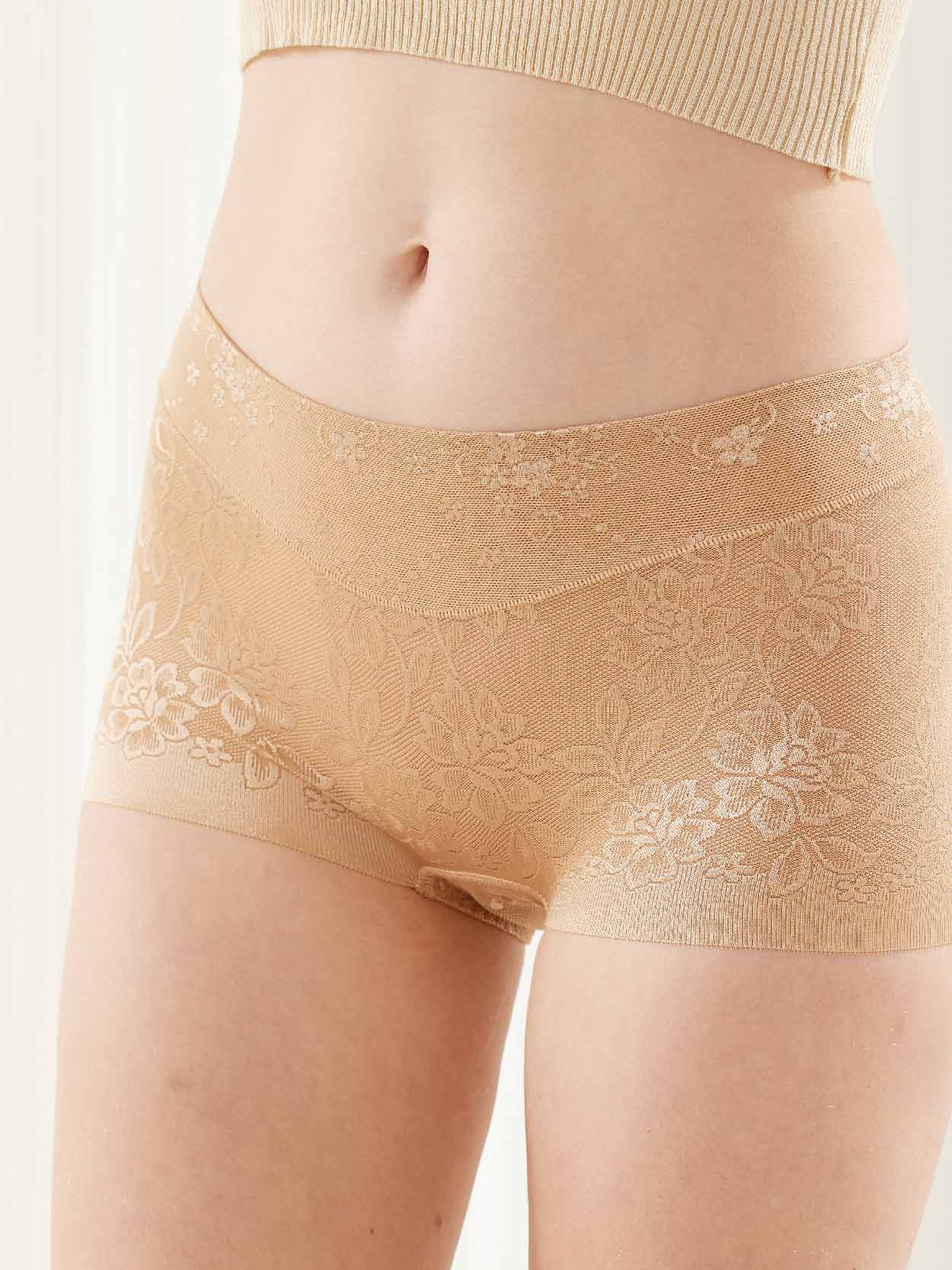 親膚柔感緞面緹花蠶絲高級褲 (膚色) L