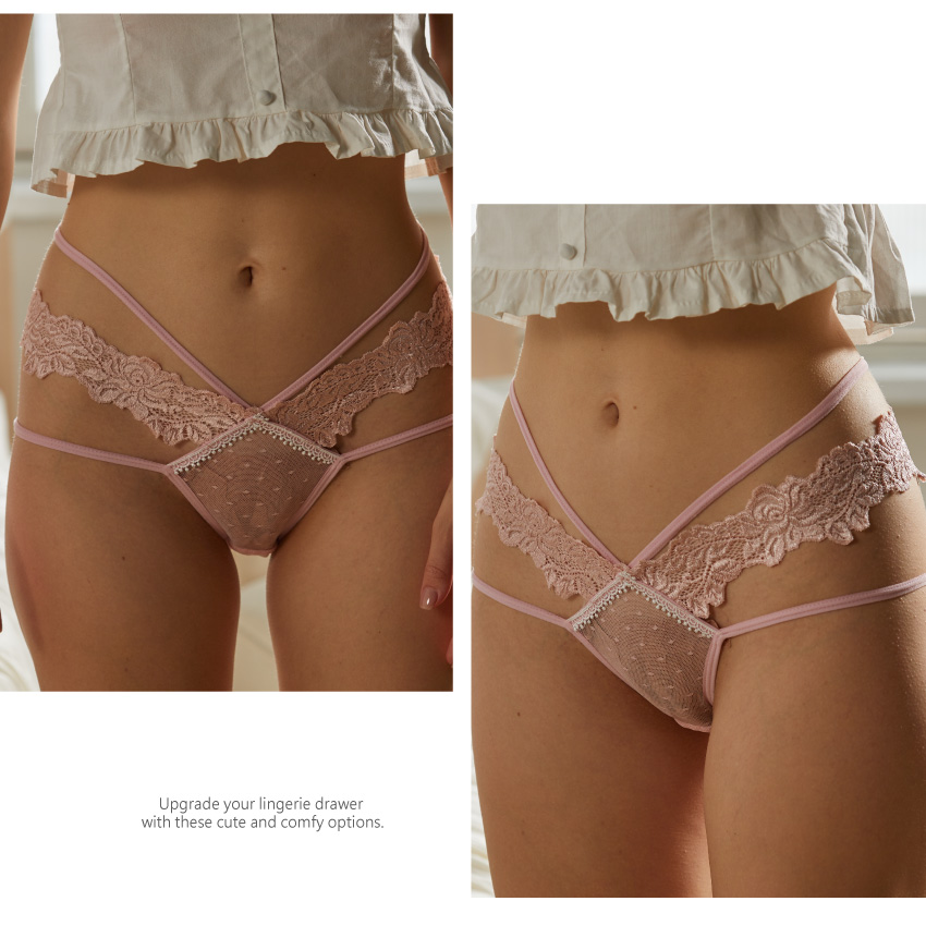 性感花邊蕾絲邊交叉細帶鏤空性感誘惑三角褲 (白色) M-L