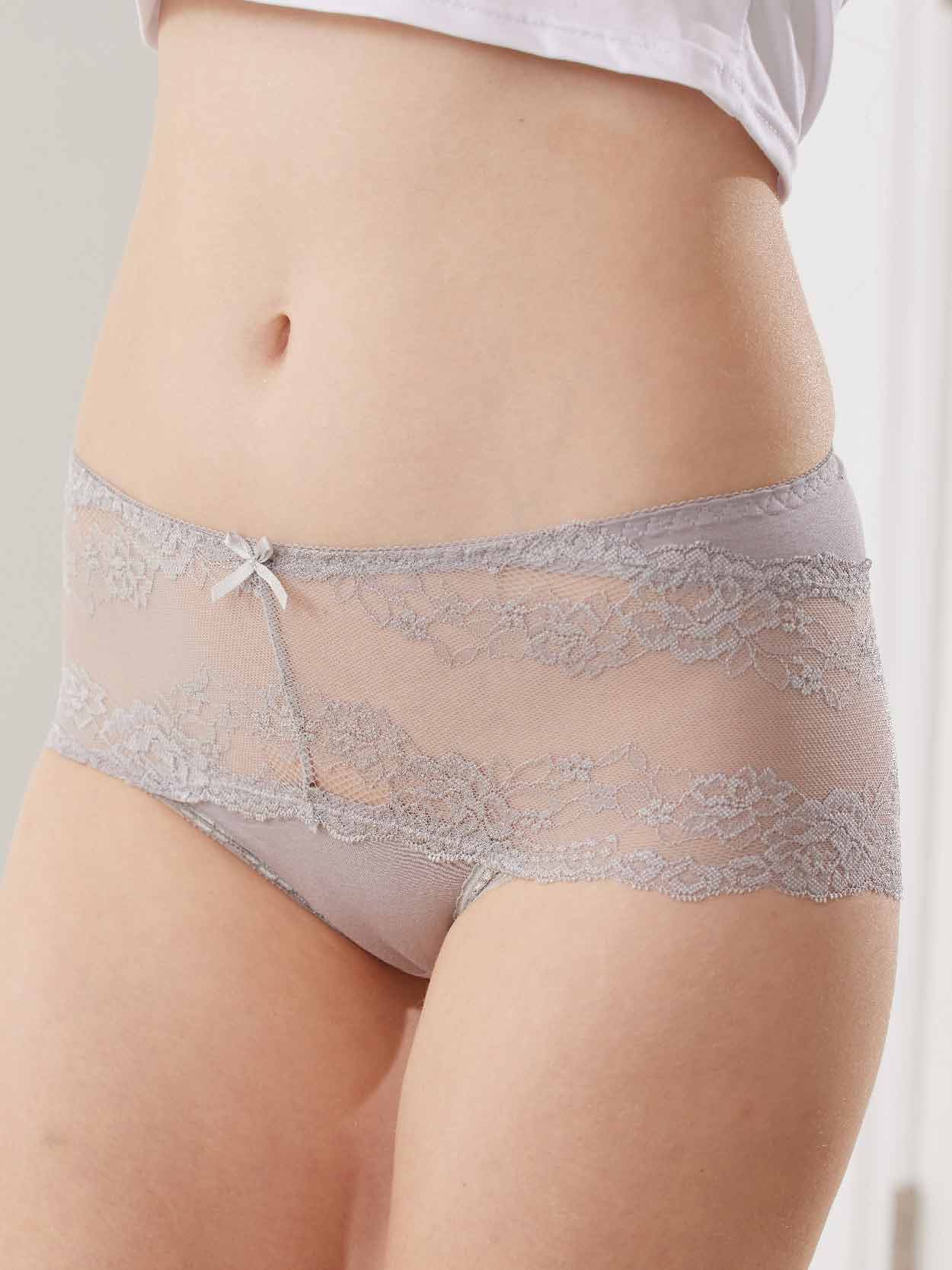 莫代爾棉蕾絲無痕內褲(灰色) M-XL