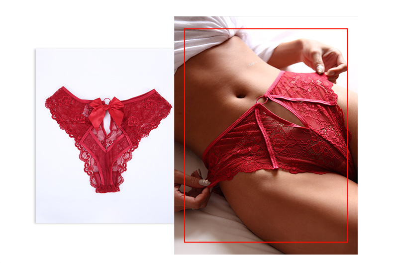 法式性感網紗蕾絲甜美蝴蝶結高腰三角褲 (紅色)