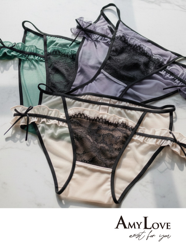 小浪漫蕾絲簍空蕾絲低腰三角褲 (紫色) FREE